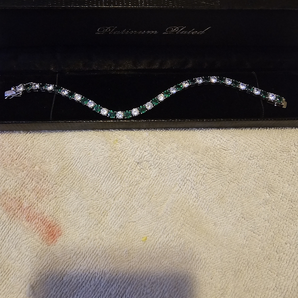 Platinum Plated Silver and Green Bracelet